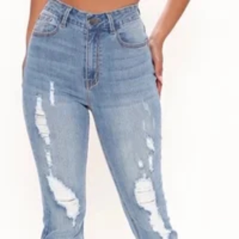 NWT FASHION NOVA HIGH WAISTED SLIT HEM JEANS Dark Blue Retails$35